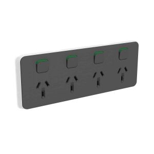 Clipsal Iconic Cover Skin Quad 4 Gang GPO Power Point Horizontal 10A Anthracite | 3015/4C-AN
