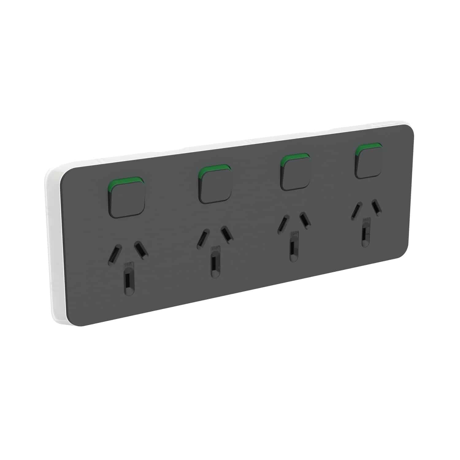 Clipsal Iconic Cover Skin Quad 4 Gang GPO Power Point Horizontal 10A Anthracite | 3015/4C-AN