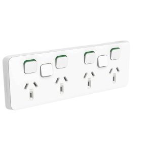 Clipsal Iconic Quad 4 Gang GPO Power Point With 2 Extra Blanks Horizontal 10A Vivid White | 3015/4XXUA-VW