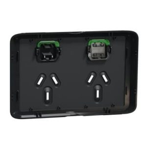 Clipsal Iconic Cover Skin Double GPO Power Point Horizontal 10A Extra Black | 3025C-XB