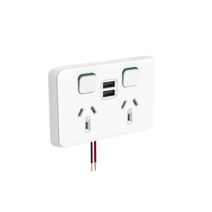 Clipsal Iconic Double GPO Power Point With 2 USB Charger Horizontal 10A Vivid White