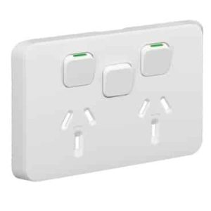 Clipsal Iconic Cover Skin Double GPO Power Point With Extra Switch Horizontal 10A Extra White | 3025XC-XW