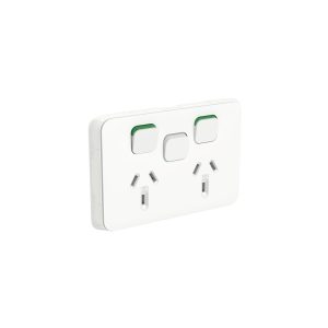 Clipsal Iconic Double GPO Power Point With Unloaded Extra Switch Horizontal 10A Vivid White | 3025XUA-VW