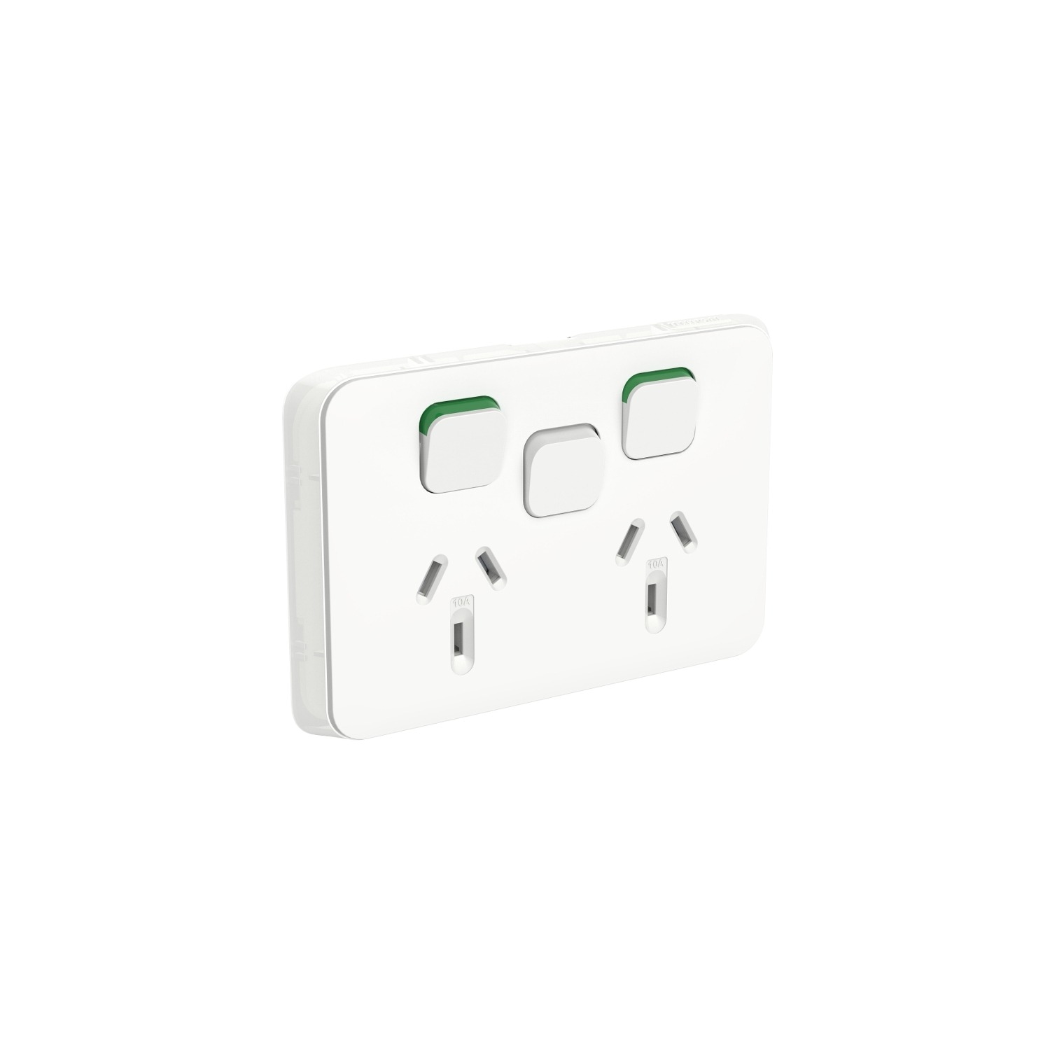 Clipsal Iconic Double GPO Power Point With Unloaded Extra Switch Horizontal 10A Vivid White | 3025XUA-VW