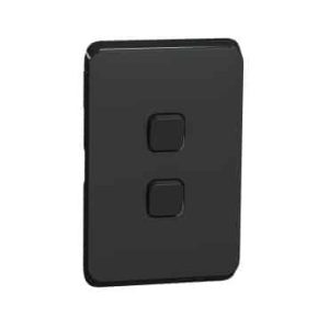 Alternative view of Clipsal Iconic Cover Skin 2 Gang Switch Extra Black | 3042C-XB