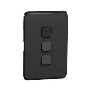 Alternative view of Clipsal Iconic Cover Skin 3 Gang Switch Extra Black | 3043C-XB