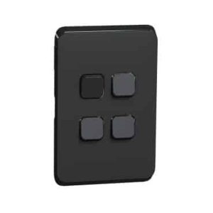Alternative view of Clipsal Iconic Cover Skin 4 Gang Switch Extra Black | 3044C-XB