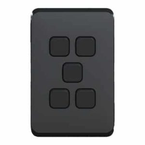 Clipsal Iconic Cover Skin 5 Gang Switch Extra Black | 3045C-XB