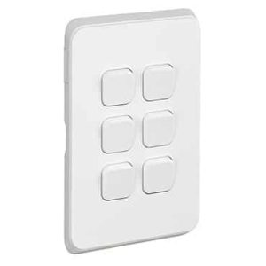 Alternative view of Clipsal Iconic Cover Skin 6 Gang Switch Extra White | 3046C-XW