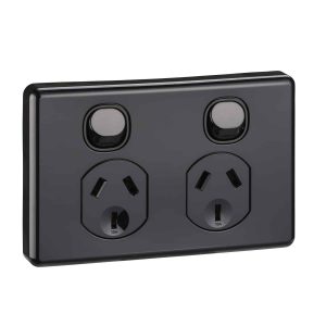 Clipsal Classic C2000 Double GPO Power Point Horizontal 10A Black | C2025-BK
