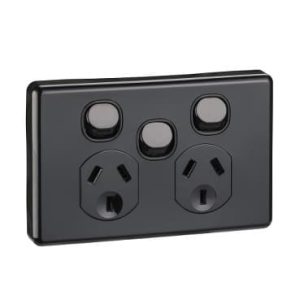 Clipsal Classic C2000 Double GPO Power Point With Extra Switch Horizontal 10A Black | C2025XA-BK