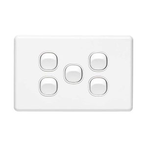 Clipsal Classic C2000 5 Gang Switch Horizontal 10A White Electric | C2035HA-WE