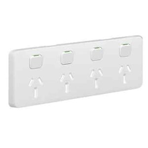 Clipsal Iconic Cover Skin Quad 4 Gang GPO Power Point Horizontal 10A Extra White | 3015/4C-XW