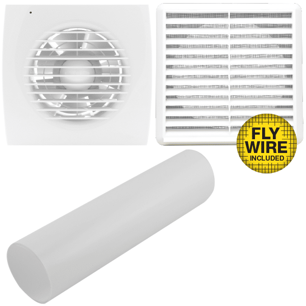 Fantech Trade Wall Fan Kit c/w DOM-125C 125mm Wall Tube & EPFL125 Grille | DWK125