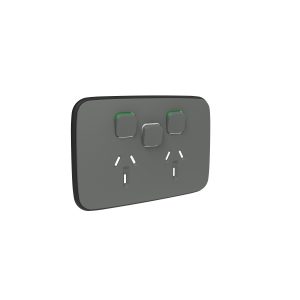 Clipsal Iconic Essence Cover Skin Double GPO Power Point With Extra Switch Horizontal 10A Ash Grey | E3025XC-AG