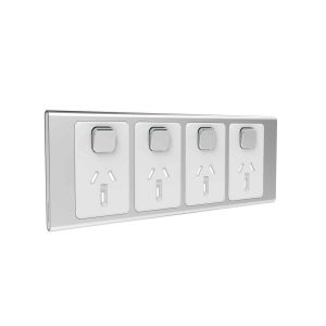 Clipsal Iconic Styl Cover Skin Quad 4 Gang GPO Power Point Horizontal 10A Silver | S3015/4C-SV