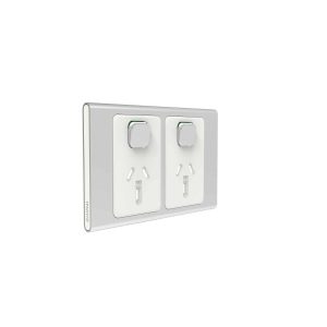 Clipsal Iconic Styl Cover Skin Double GPO Power Point Horizontal 10A Silver | S3025C-SV