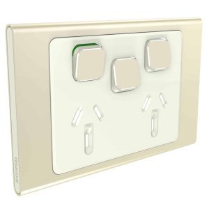 Clipsal Iconic Styl Cover Skin Double GPO Power Point With Extra Switch Horizontal 10A Crowne | S3025XC-CE