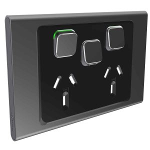 Clipsal Iconic Styl Cover Skin Double GPO Power Point With Extra Switch Horizontal 10A Silver Shadow | S3025XC-SH