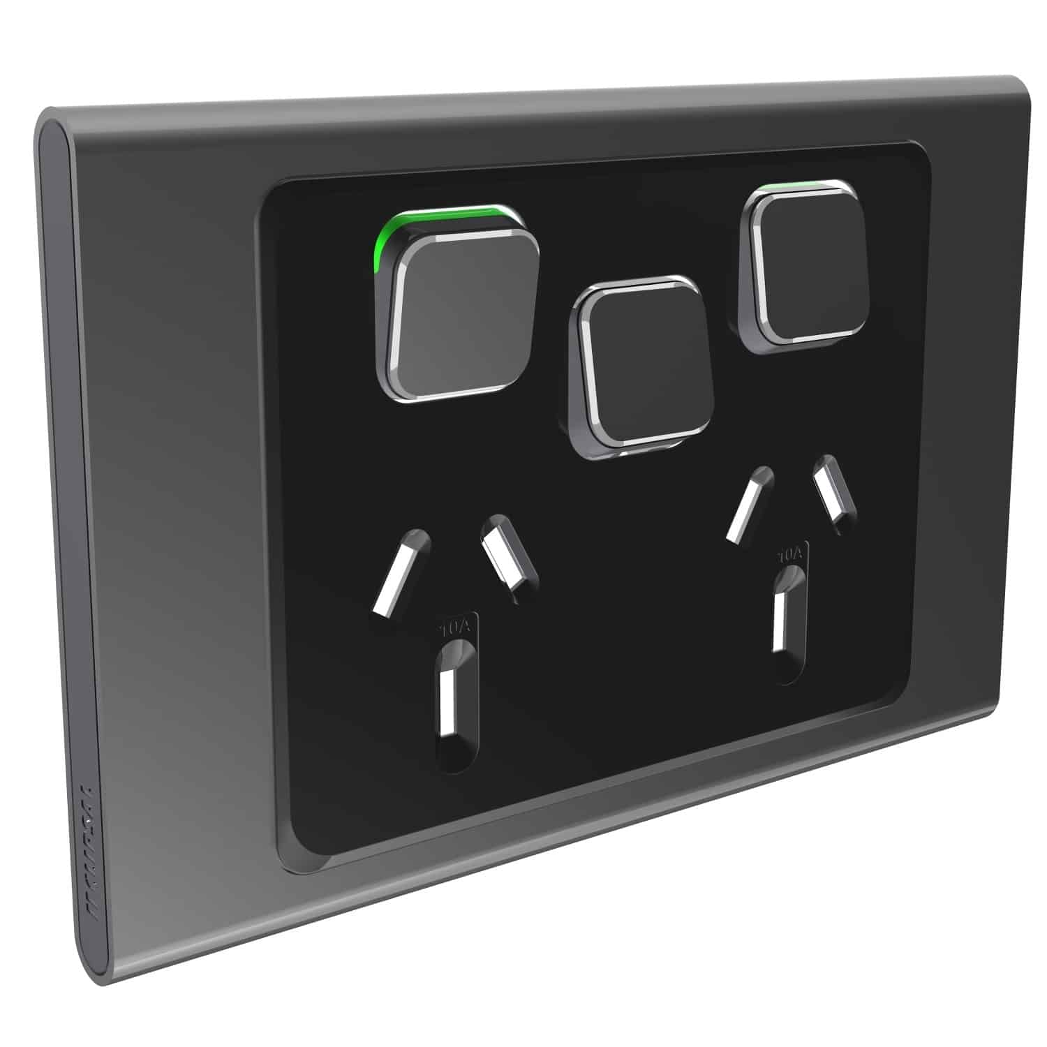 Clipsal Iconic Styl Cover Skin Double GPO Power Point With Extra Switch Horizontal 10A Silver Shadow | S3025XC-SH