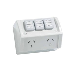 Clipsal Weather Proof IP53 Double GPO Power Point 10A With Extra Switch Resistant Grey | WSC227/2X-RG
