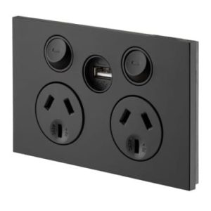 Clipsal Saturn Zen Double GPO Power Point Single USB Charger Horizontal 10A Zen Black | Z4025USBC-ZB