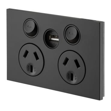 Clipsal Saturn Zen Double GPO Power Point Single USB Charger Horizontal 10A Zen Black | Z4025USBC-ZB