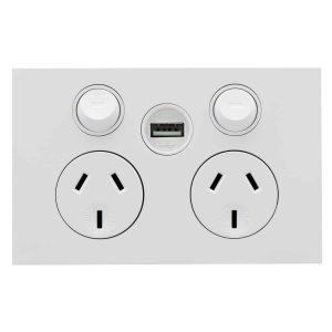 Clipsal Saturn Zen Double GPO Power Point Single USB Charger Horizontal 10A Zen White | Z4025USBC-ZW