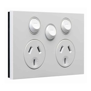 Clipsal Saturn Zen Double GPO Power Point With Extra Switch Horizontal 10A Zen White | Z4025XA-ZW