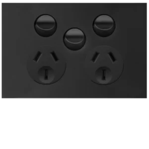 Hager Finesse Double GPO Power Point With Extra Switch Horizontal 10A Matt Black | WBQP2XS-MB