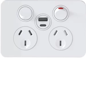 Hager Finesse Double GPO Power Point Horizontal 10A With USB A+C Matt White | WBQP2USBAC-MW