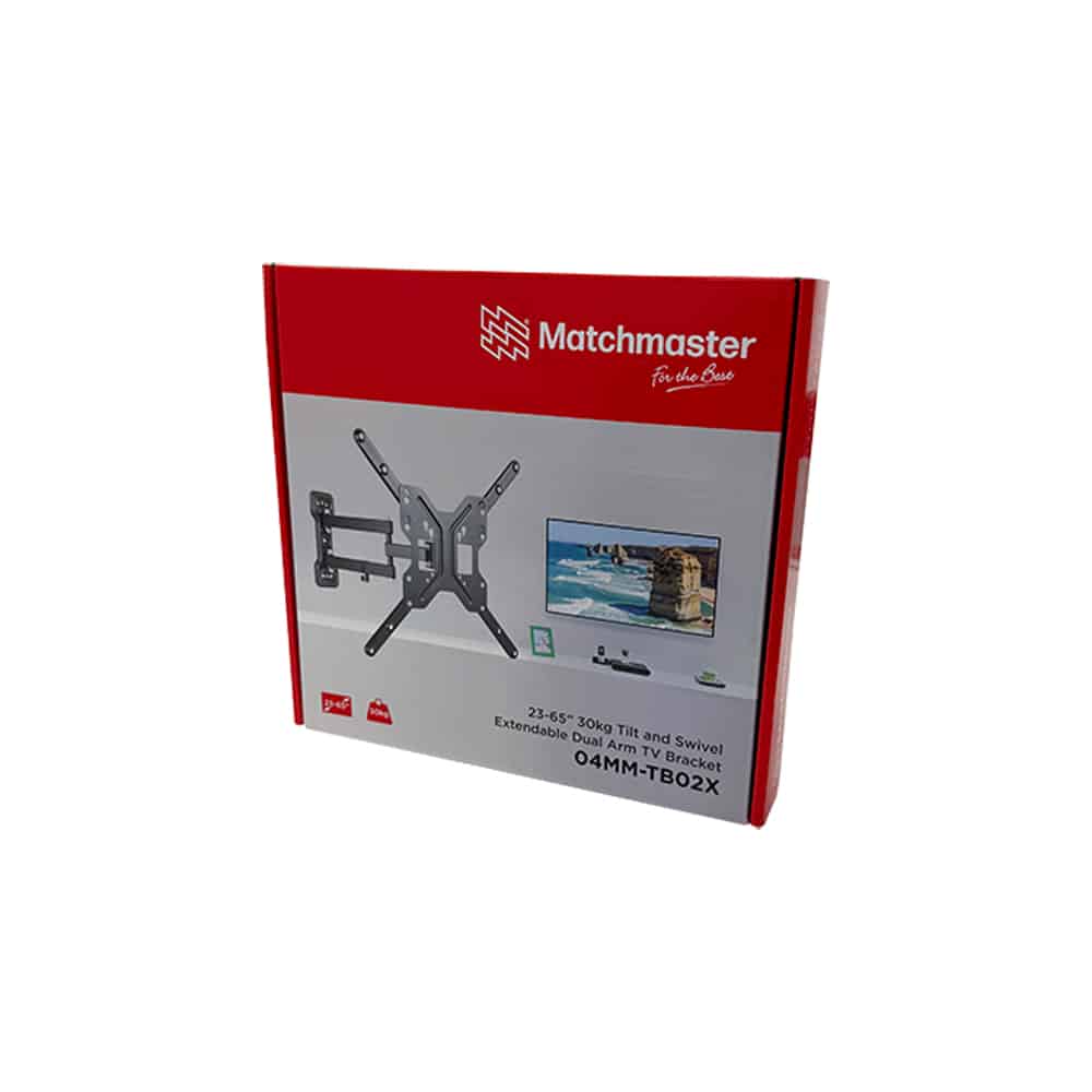 Matchmaster Tilt and Swivel Extendable Dual Arm TV Bracket 23-65" 30kg | 04MMTB02X - Image 2