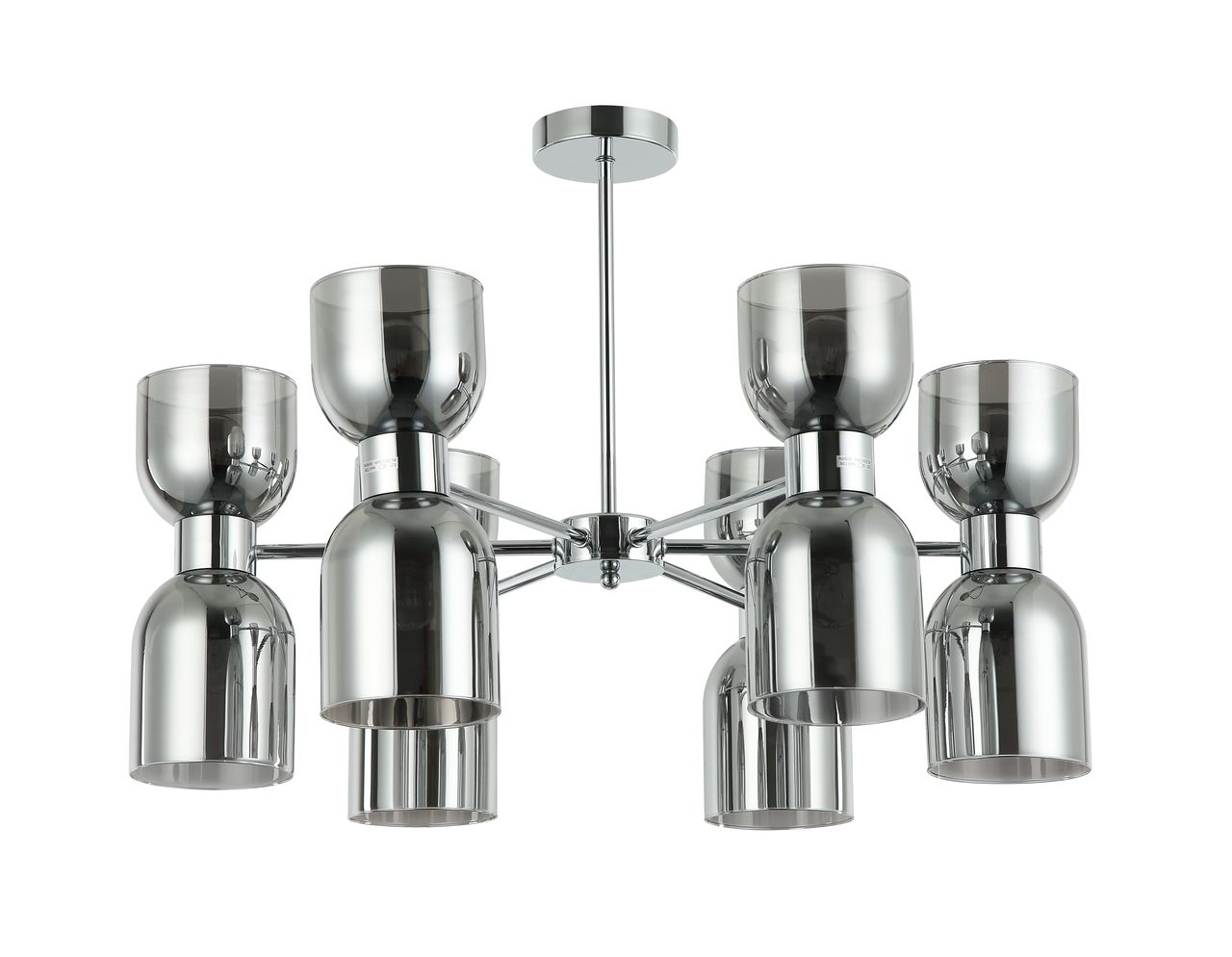 CLA PENDANT ES x 12 Smokey Black 2xGlass Ellipse Chrome w/6 Arms OD650mm Rnd Base | CLESSIDRA3