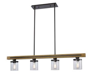 CLA PENDANT ESx4 Warm Chestnut Wood BAR w/Clr Glass L1280mm | METI02
