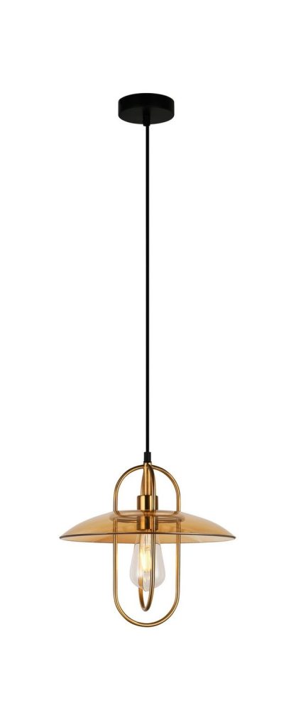CLA PENDANT ES Antique Brass OBLONG w/Amber Glass Coolie OD315mm | PAPILLON2