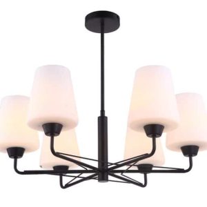 CLA PENDANT ESx6 Matt Blk / Opal Glass w/6 arms OD675mm | ABBEY1
