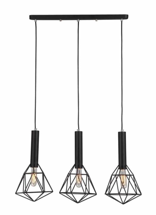 CLA PENDANT ES X 3 Blk DIAMOND CAGE x 3 w/Bar Base OD590mm | BLACKBAND1X3