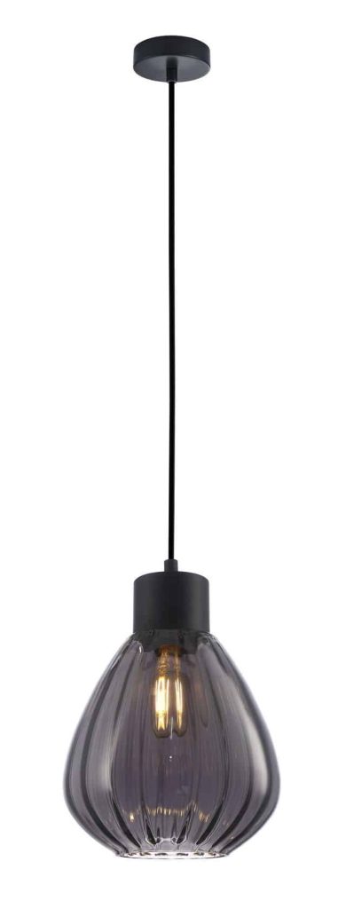 CLA PENDANT ES 72W BLK Smoke Wine Glass Ribbed OD200mm x H200mm | TULIP2