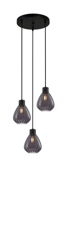 CLA PENDANT ES 3X72W Smokey Black Wine Glass Ribbed RND Base | TULIP2X3R