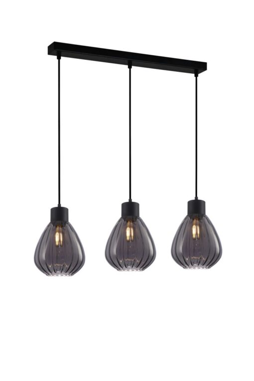 CLA PENDANT ES 3X72W BLK Smoke Wine Glass Ribbed SQ Base | TULIP2X3S