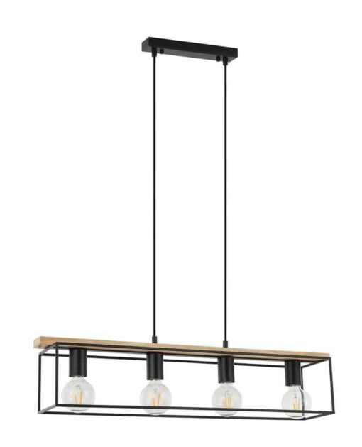 CLA PENDANT ESx4 Rect Natural Wood & Blk Hardwire Iron L 800 mm | VIRUN1
