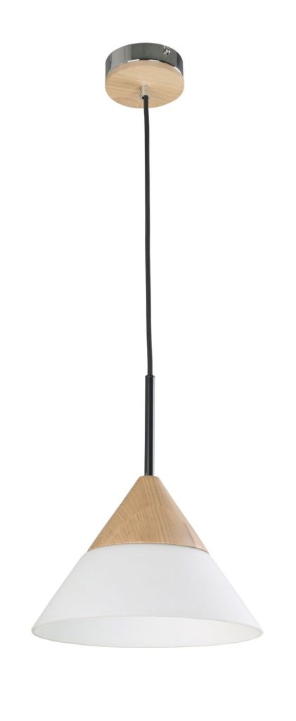 CLA PENDANT ES Opal Glass SML CONE w/wood highlights OD265mm | FINN2
