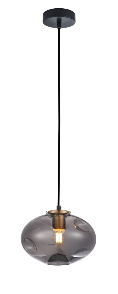 CLA PENDANT ES Smoke Glass Oval w/Ant.Brass Highlight OD180mm | FOSSETTE2