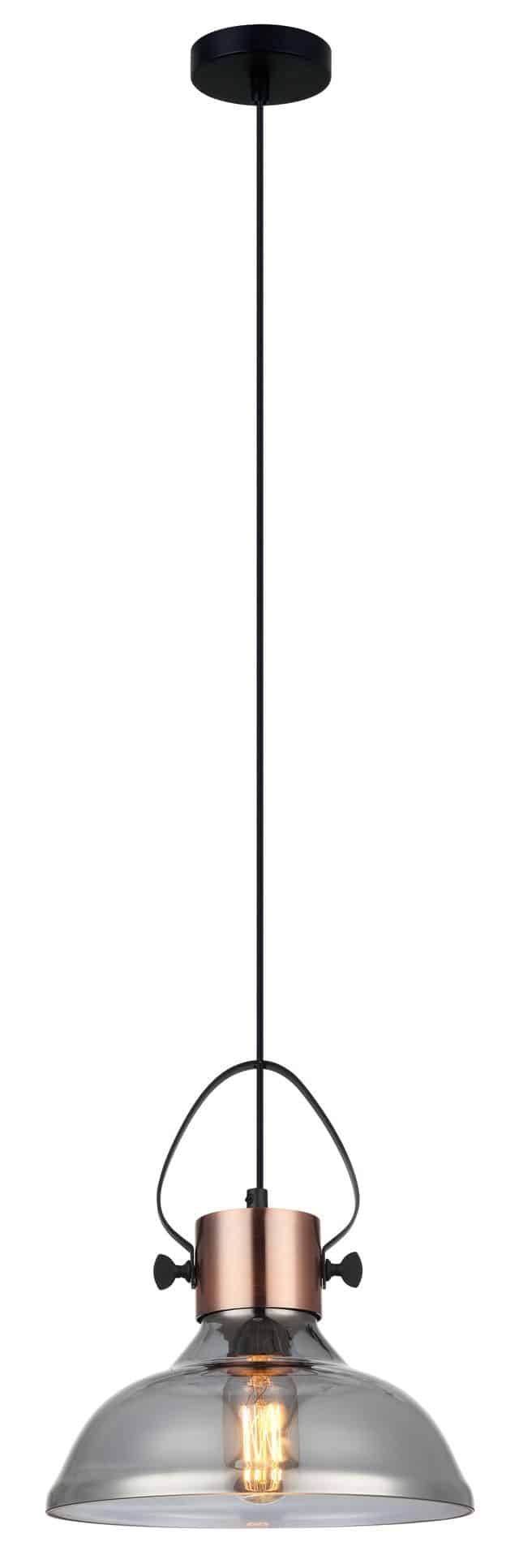 CLA PENDANT ES Smoke Glass DOME w/Cop highlights OD250mm | FUMOSO3