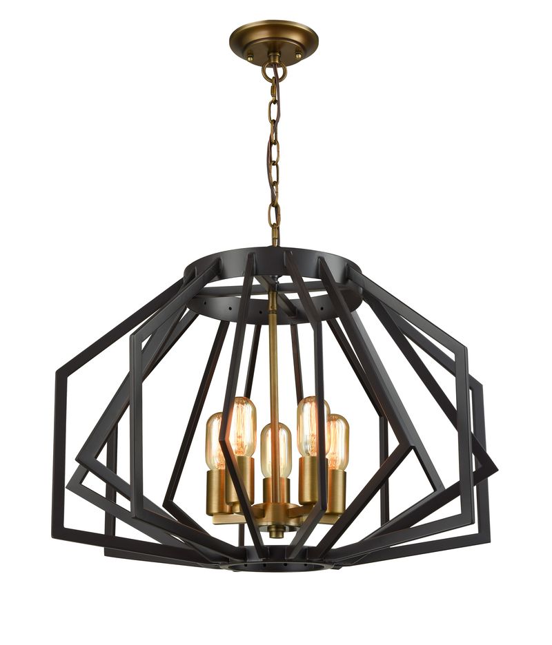 CLA PENDANT ES X 5 Antique Brass WIDE ANGULAR CAGE OD600mm | GAMBA1