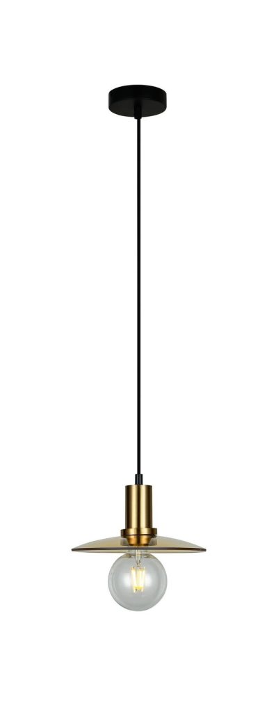 CLA PENDANT ES Amber Glass Coolie w/Ant. Brass Highlight OD220mm | CHAPEAU2